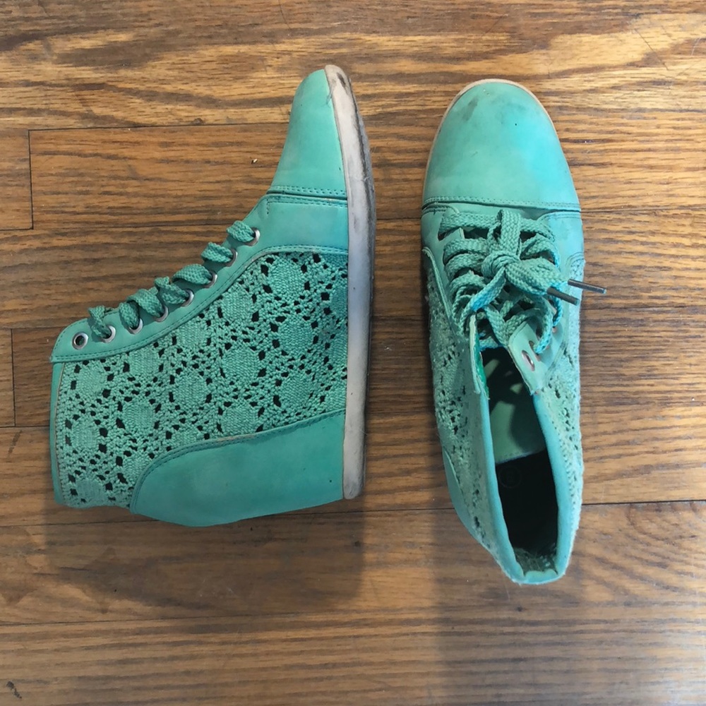 Teal Lace-Up Wedges
